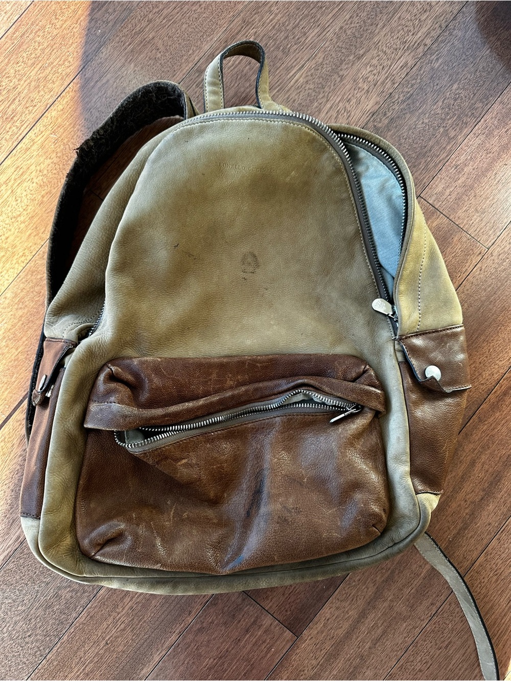 Men's Two-Tone Brown Leather Backpack - Classic Casual